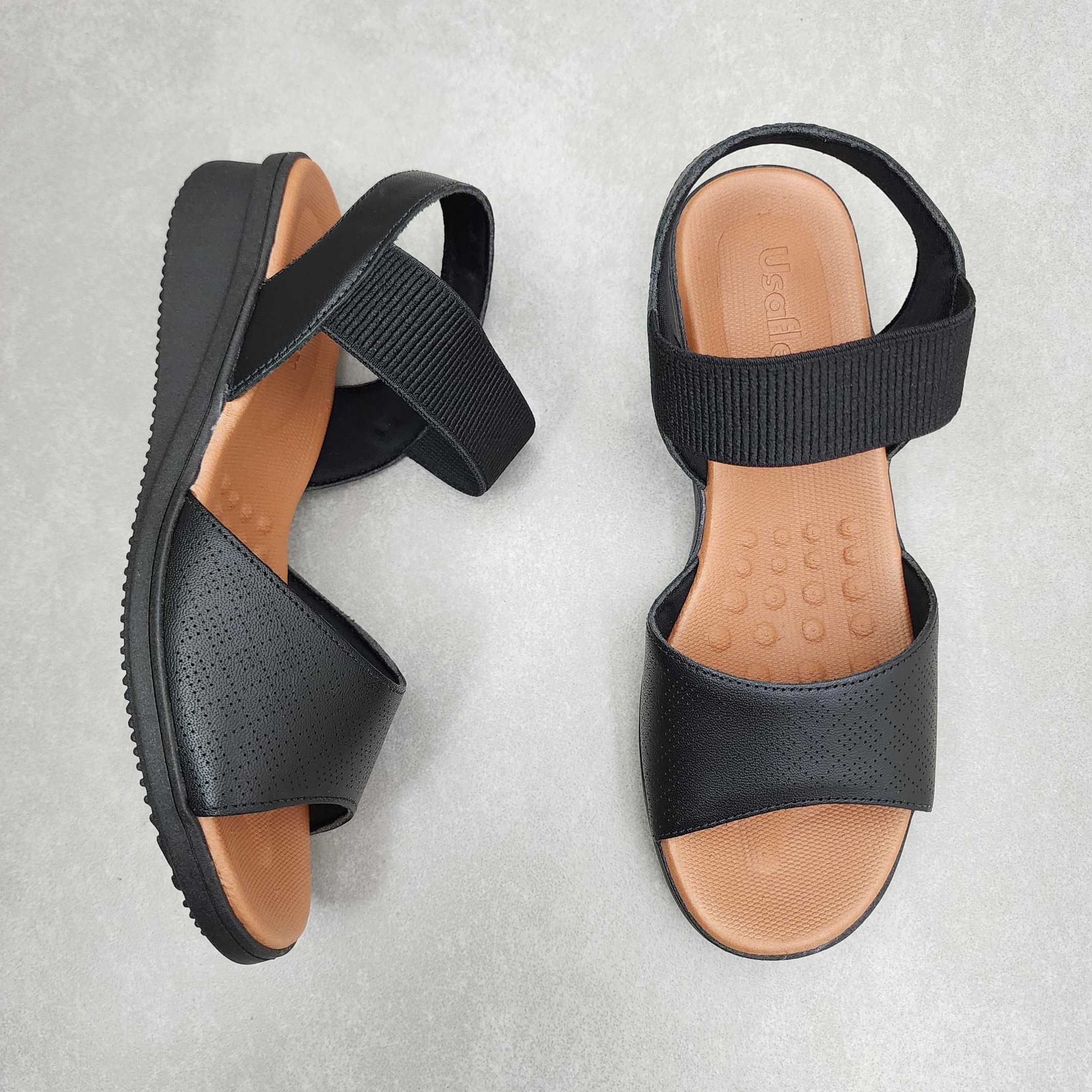 Sandália Usaflex Anabela Elástico Feminina Preto 2