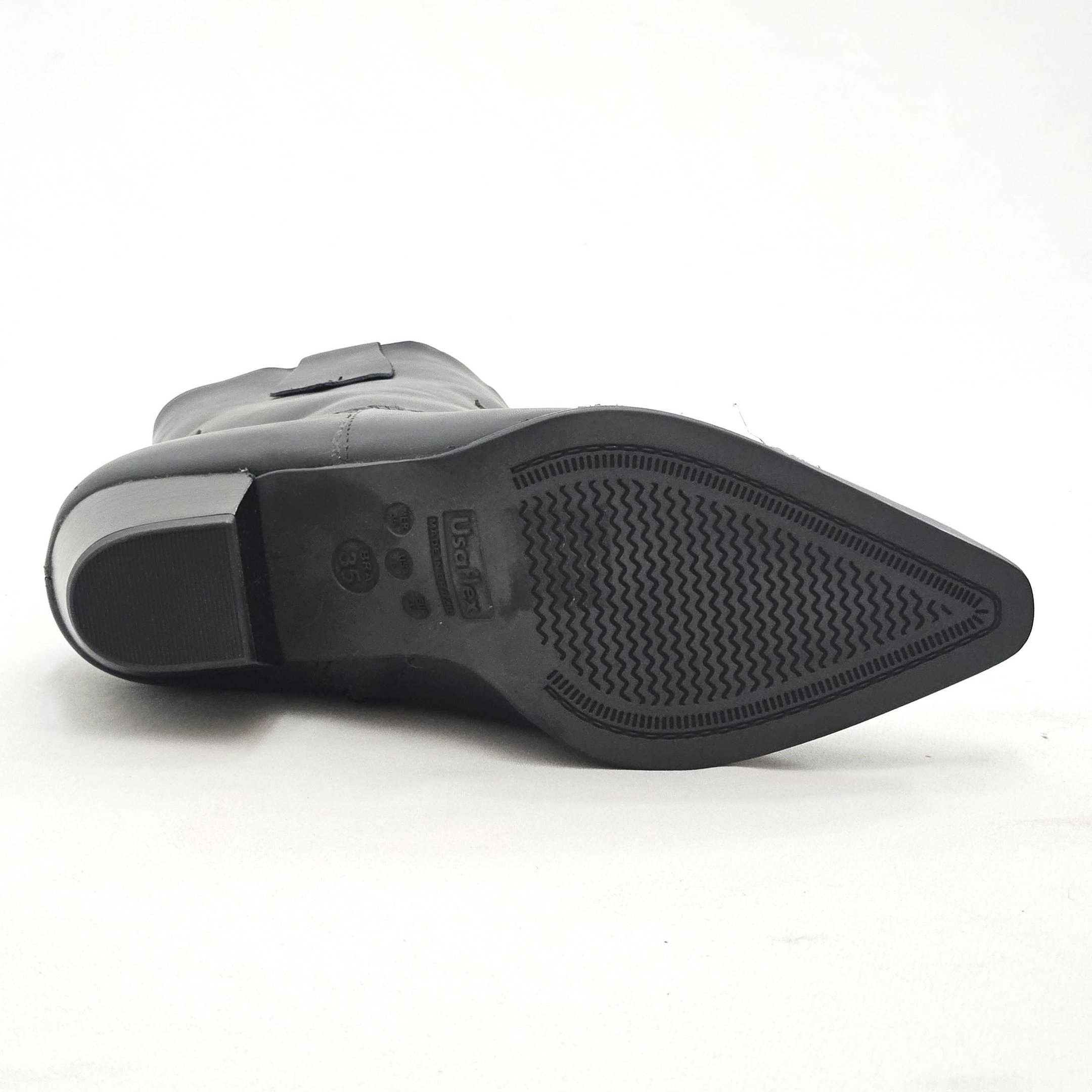 Bota Feminina Usaflex Western Bico Fino Em Couro Preto 4