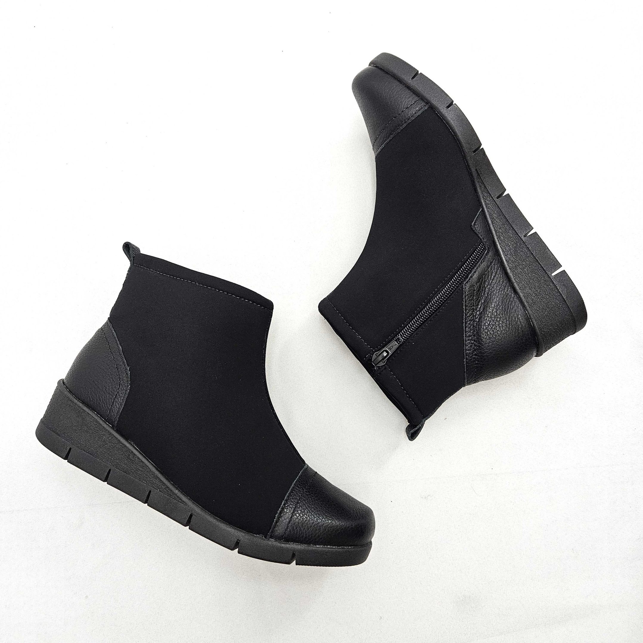 Bota Feminina Usaflex Cano Baixo Anabela Lycra Preto 2