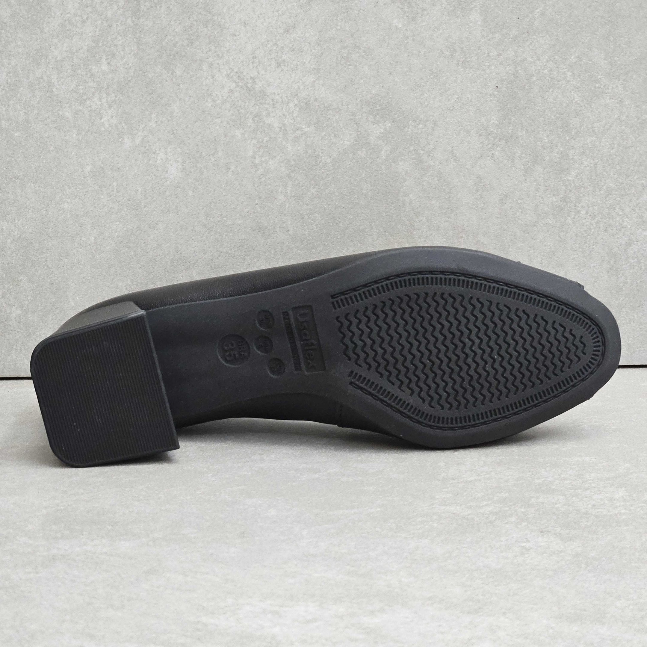 Sapato Usaflex Peep Toe Em Couro Salto Bloco Preto 5