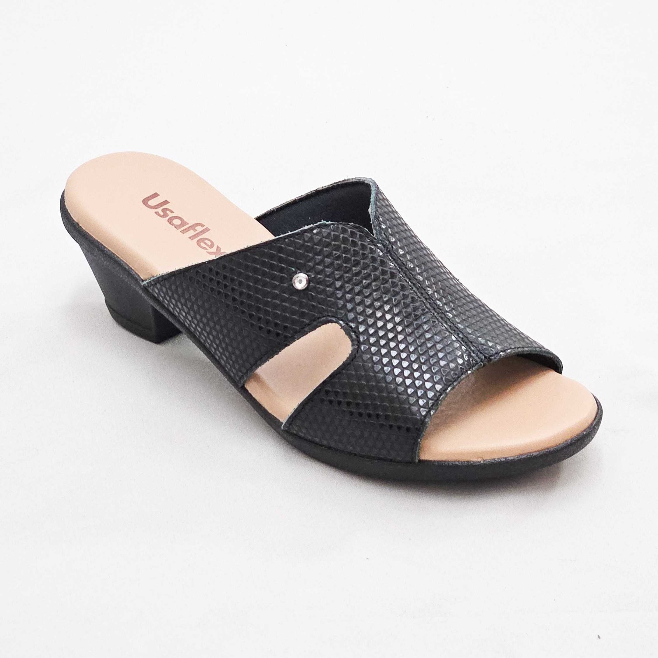 Tamanco Usaflex Gáspea Em Couro Salto Bloco