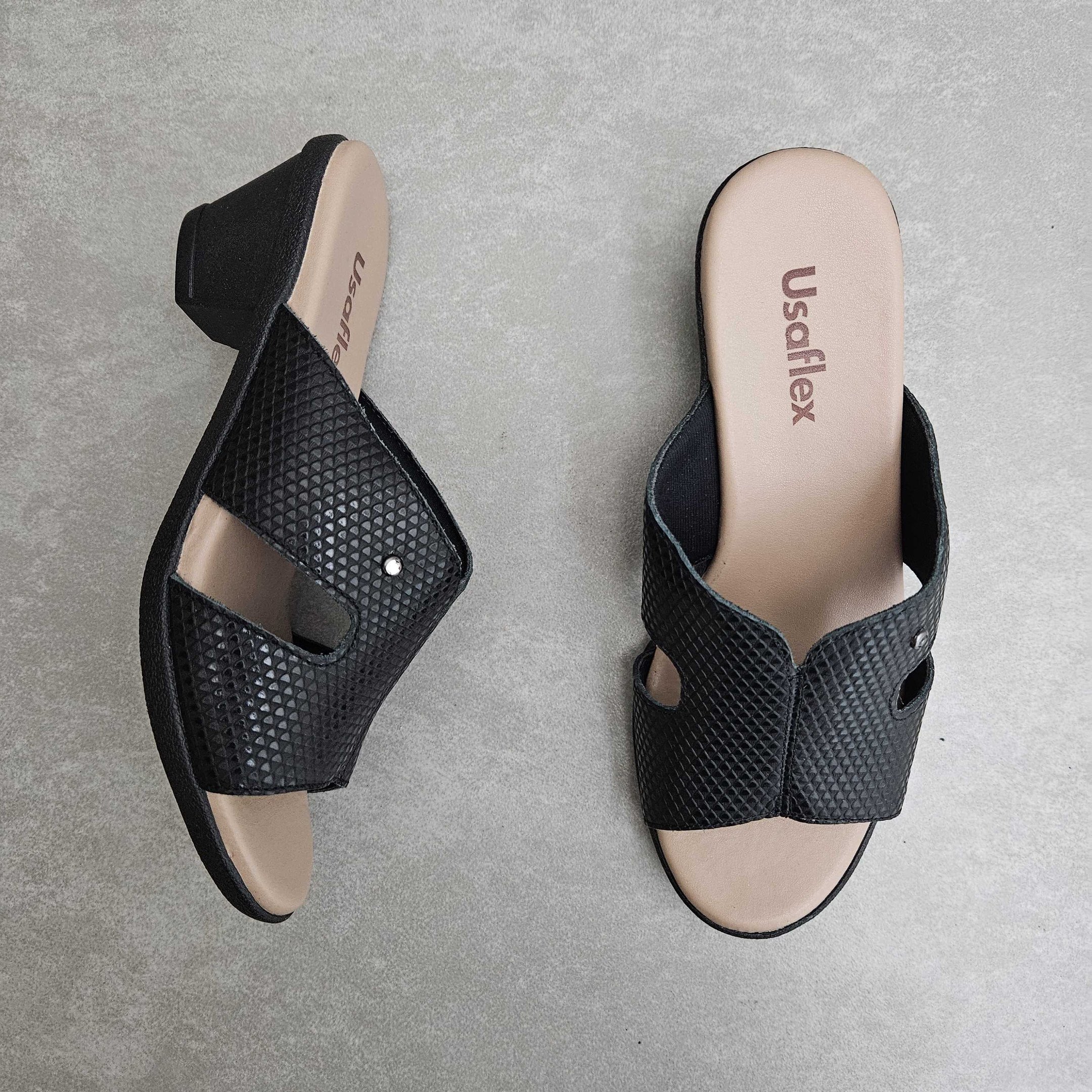 Tamanco Usaflex Gáspea Em Couro Salto Bloco Preto 3