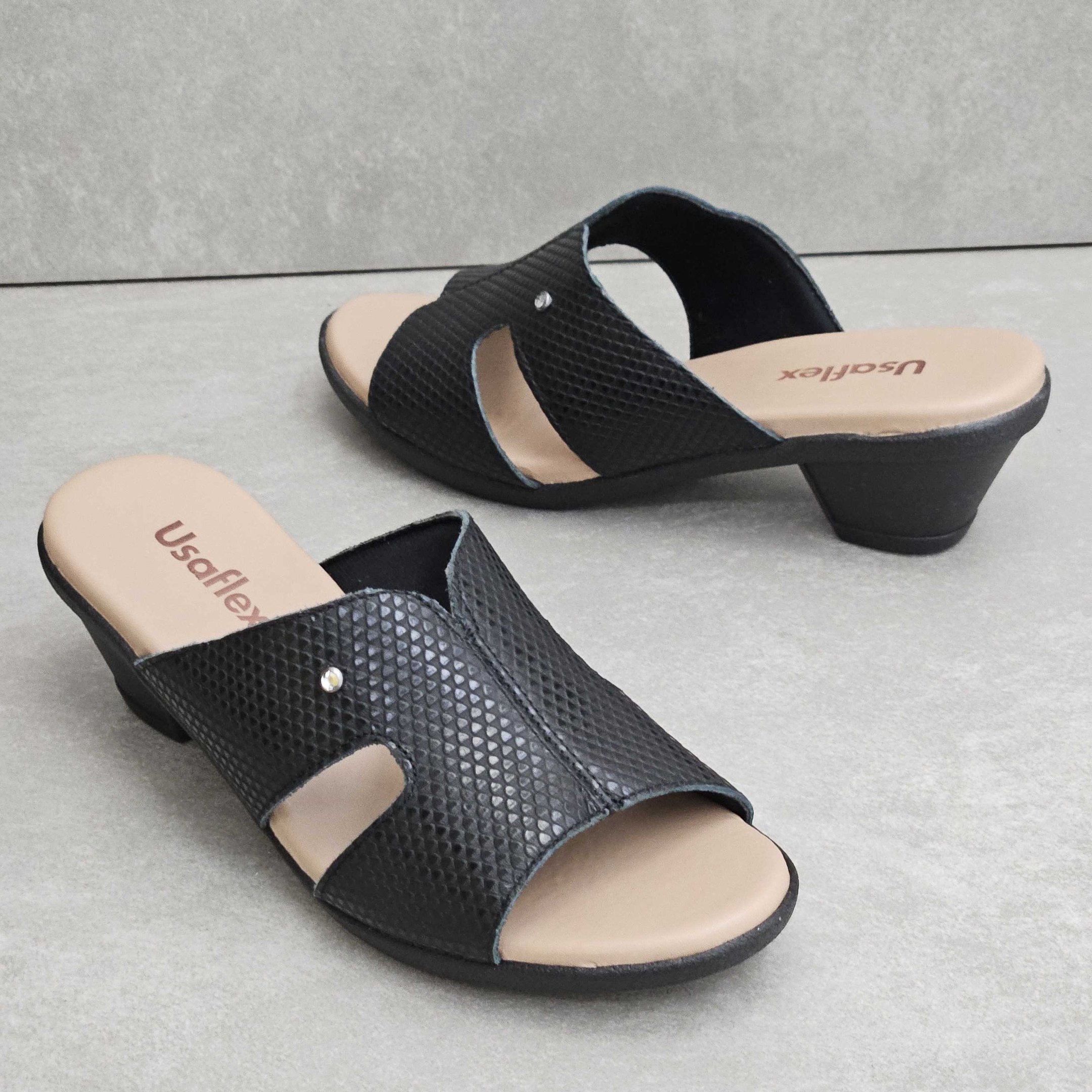 Tamanco Usaflex Gáspea Em Couro Salto Bloco Preto 4