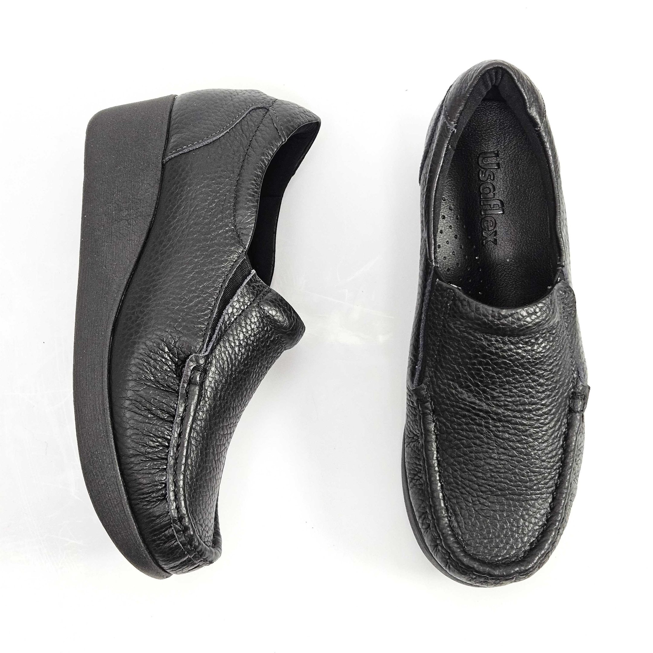 Tênis Feminino Usaflex Salto Anabela Em Couro Preto 2