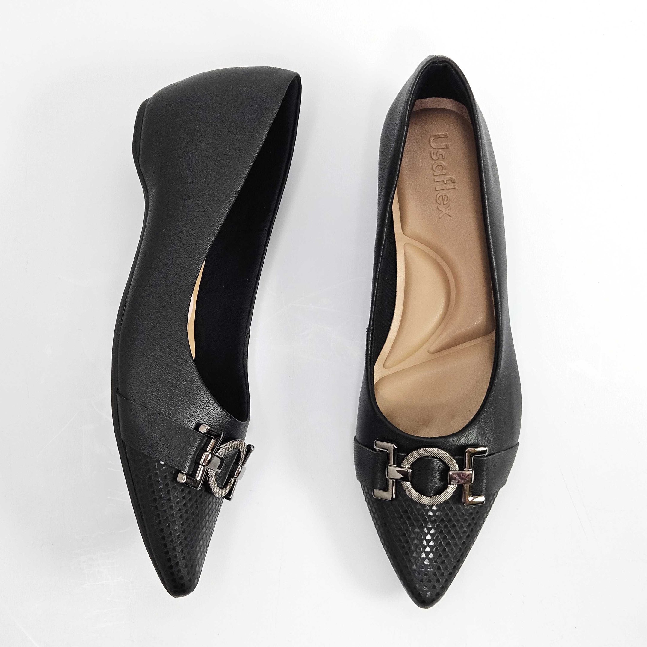 Sapatilha Feminina Usaflex Salto Embutido Bico Fino Preto 2