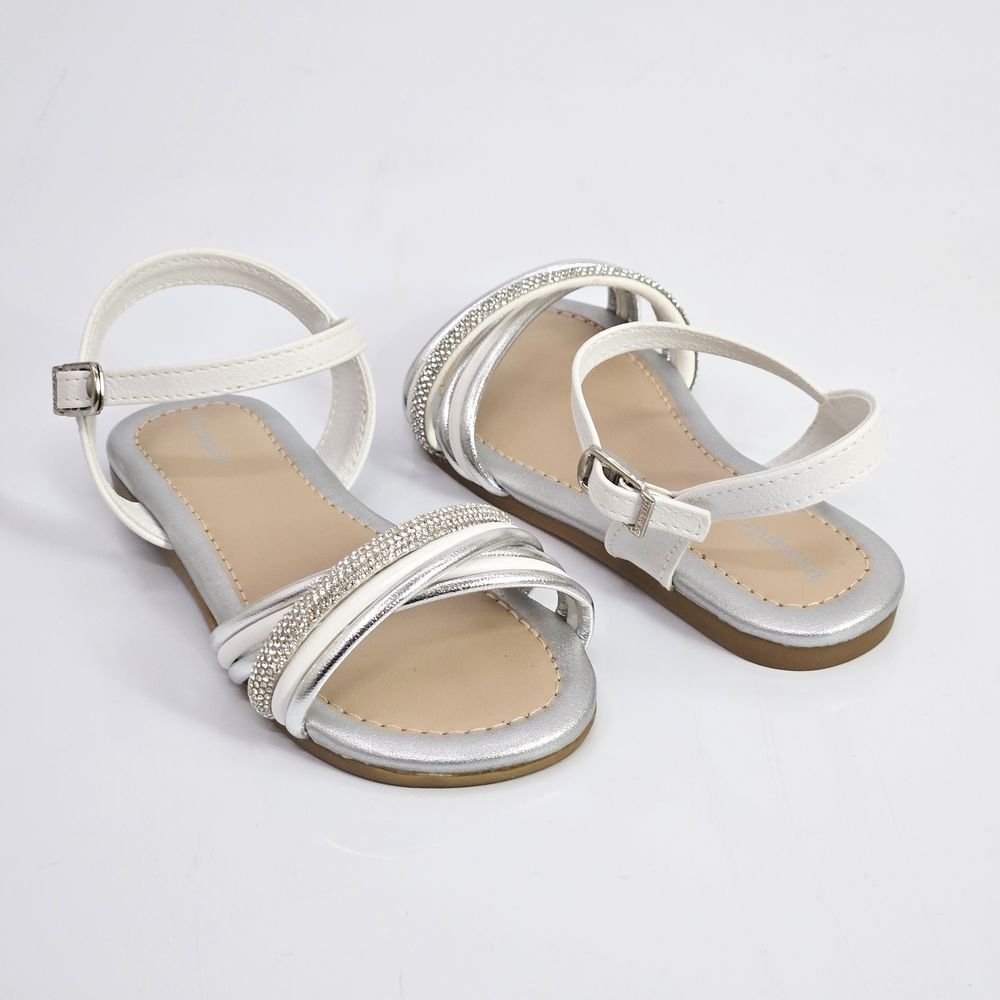 Sandália Infantil Meninas Pampili Mili Strass Branco/Prata 2