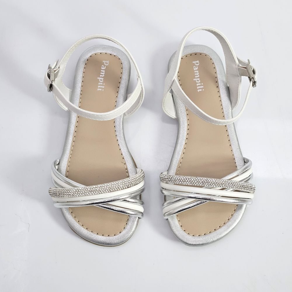 Sandália Infantil Meninas Pampili Mili Strass Branco/Prata 3