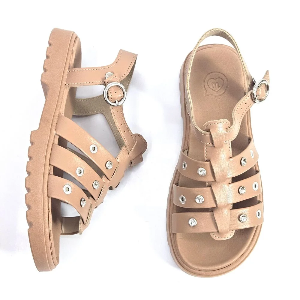 Sandália Infantil Menina Tratorada Tiras Fivelas Nude 2