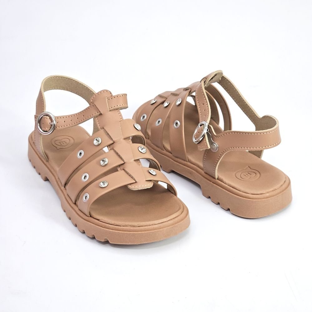 Sandália Infantil Menina Tratorada Tiras Fivelas Nude 3
