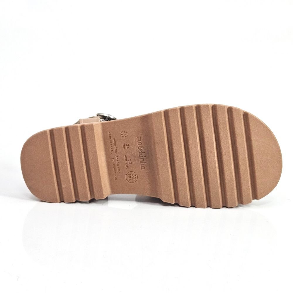 Sandália Infantil Menina Tratorada Tiras Fivelas Nude 4