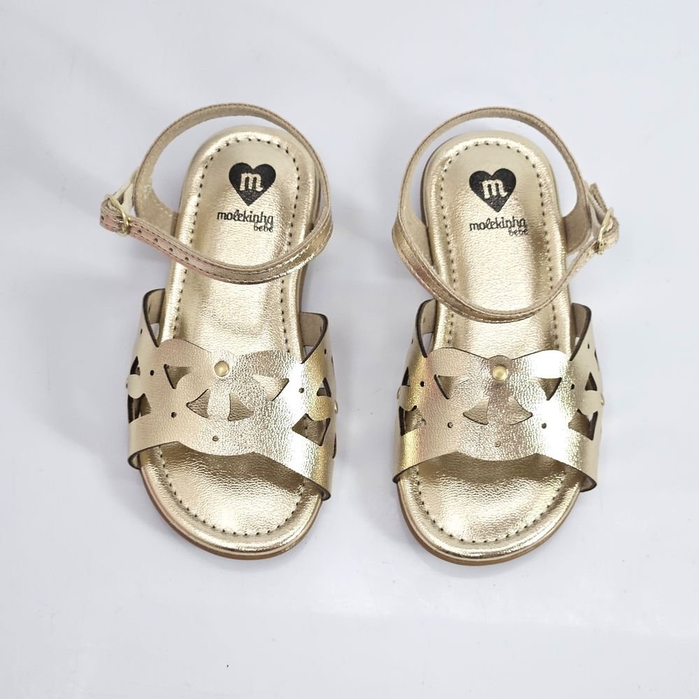Sandália Infantil Menina Molekinha Baby Laser Fivela Dourado 2
