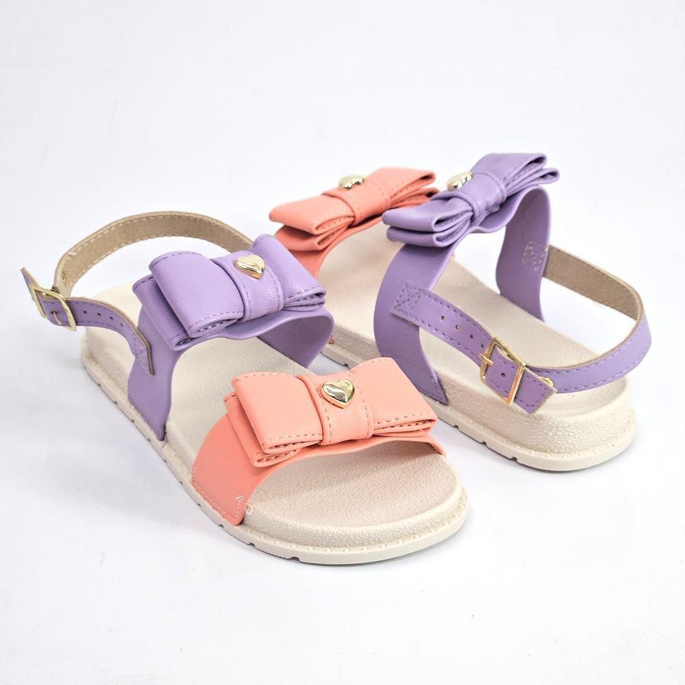 Sandália Infantil Menina Molekinha Duas Tiras Laço Fivela Lilás/Coral 3