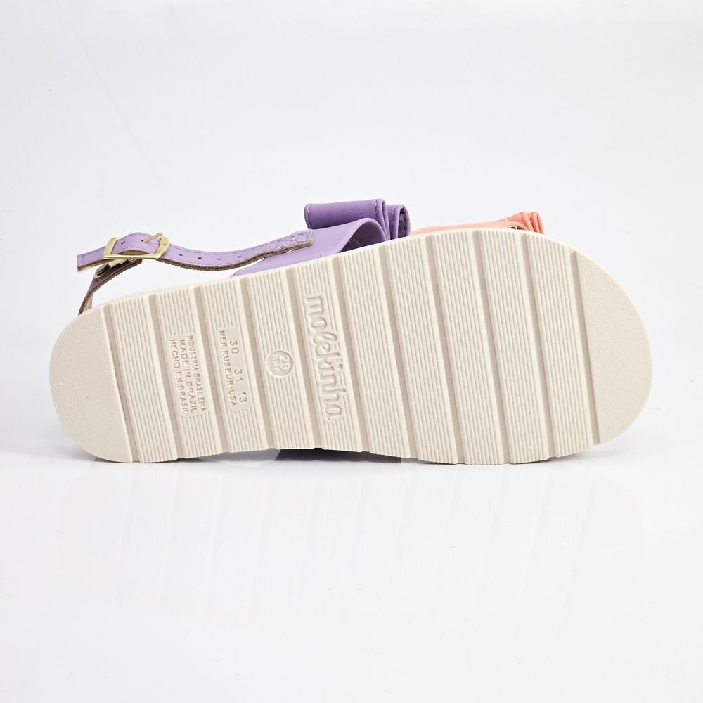 Sandália Infantil Menina Molekinha Duas Tiras Laço Fivela Lilás/Coral 4