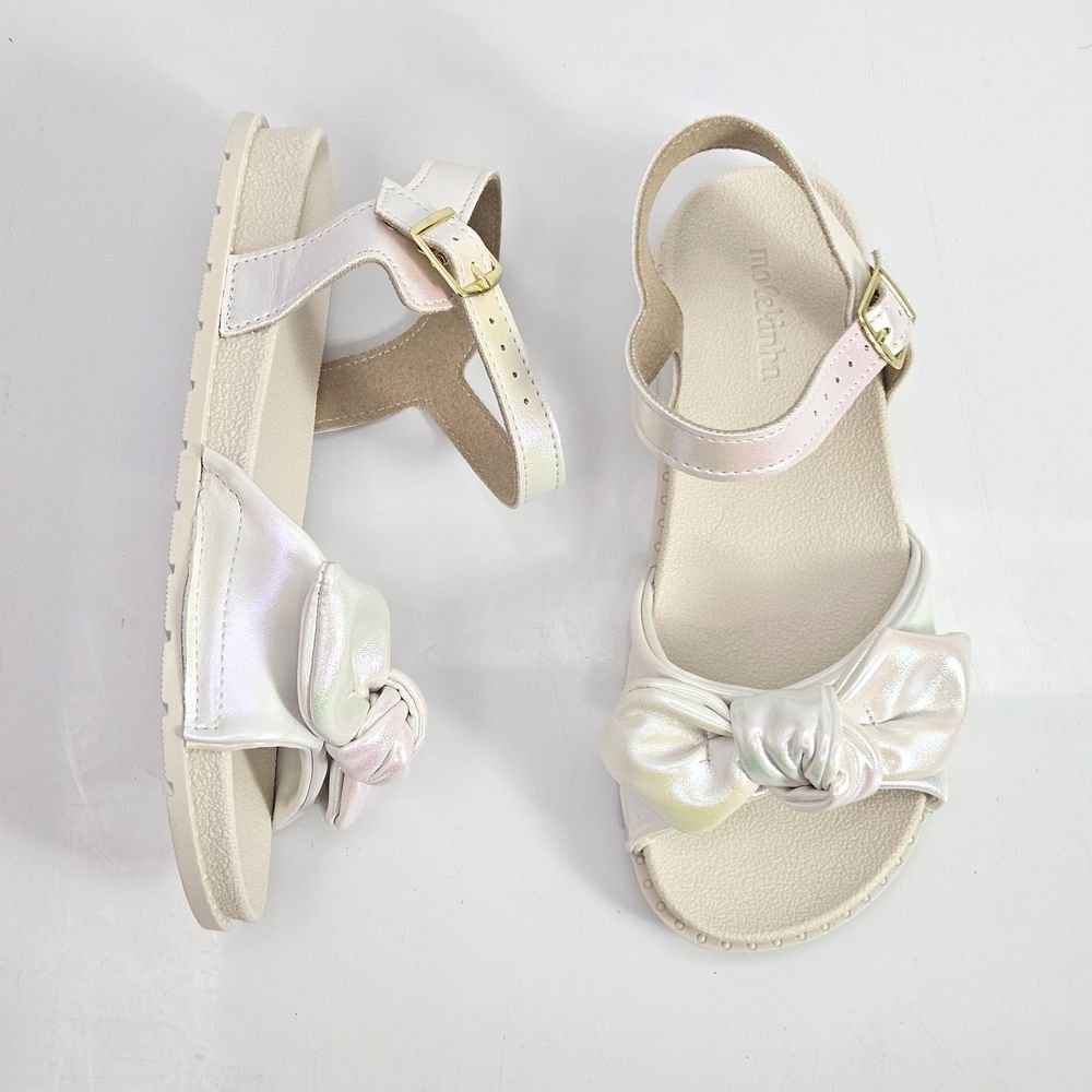 Sandália Infantil Menina Molekinha Holográfico Laço Branco 2