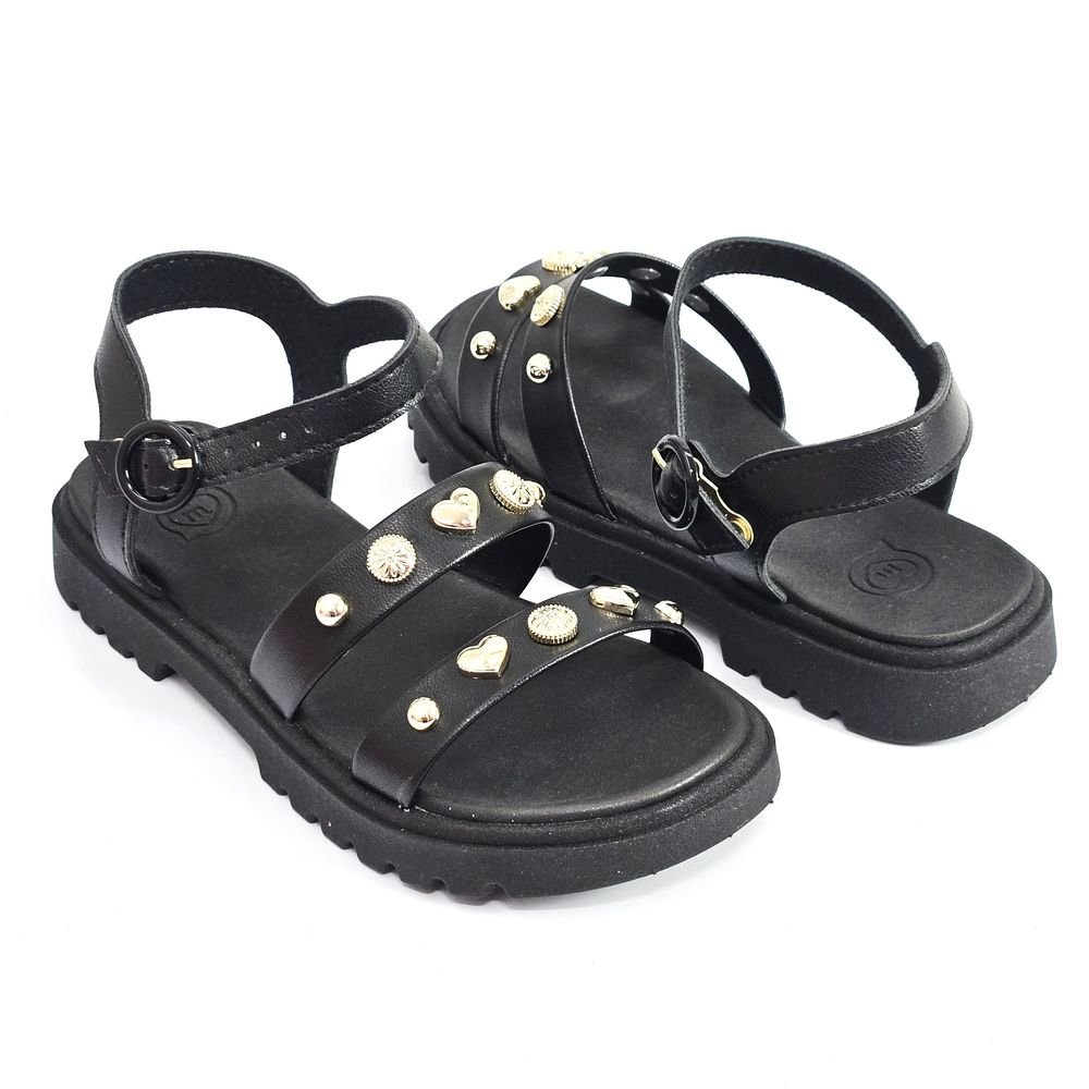 Sandália Infantil Menina Molekinha Tratorada Flat Apliques Preto 3