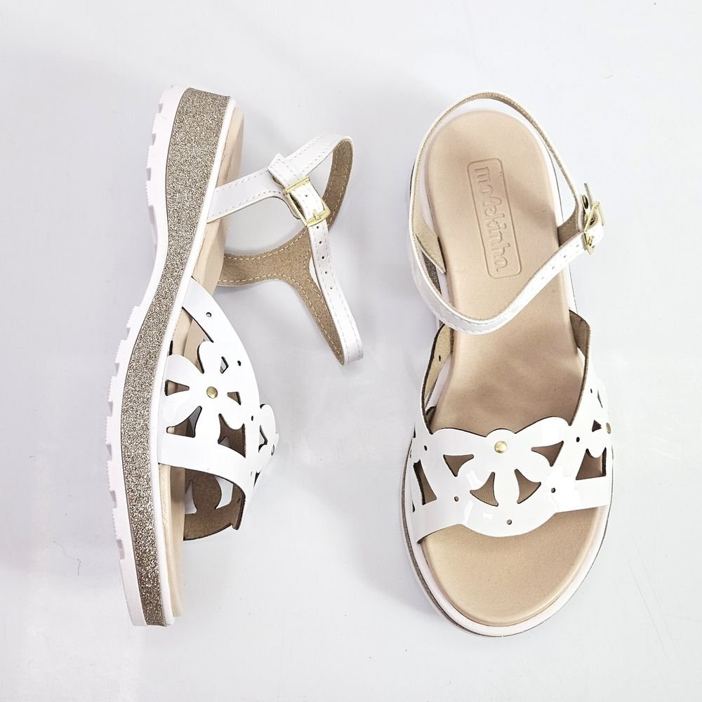 Sandália Infantil Menina Molekinha Glitter Laser Branco 2
