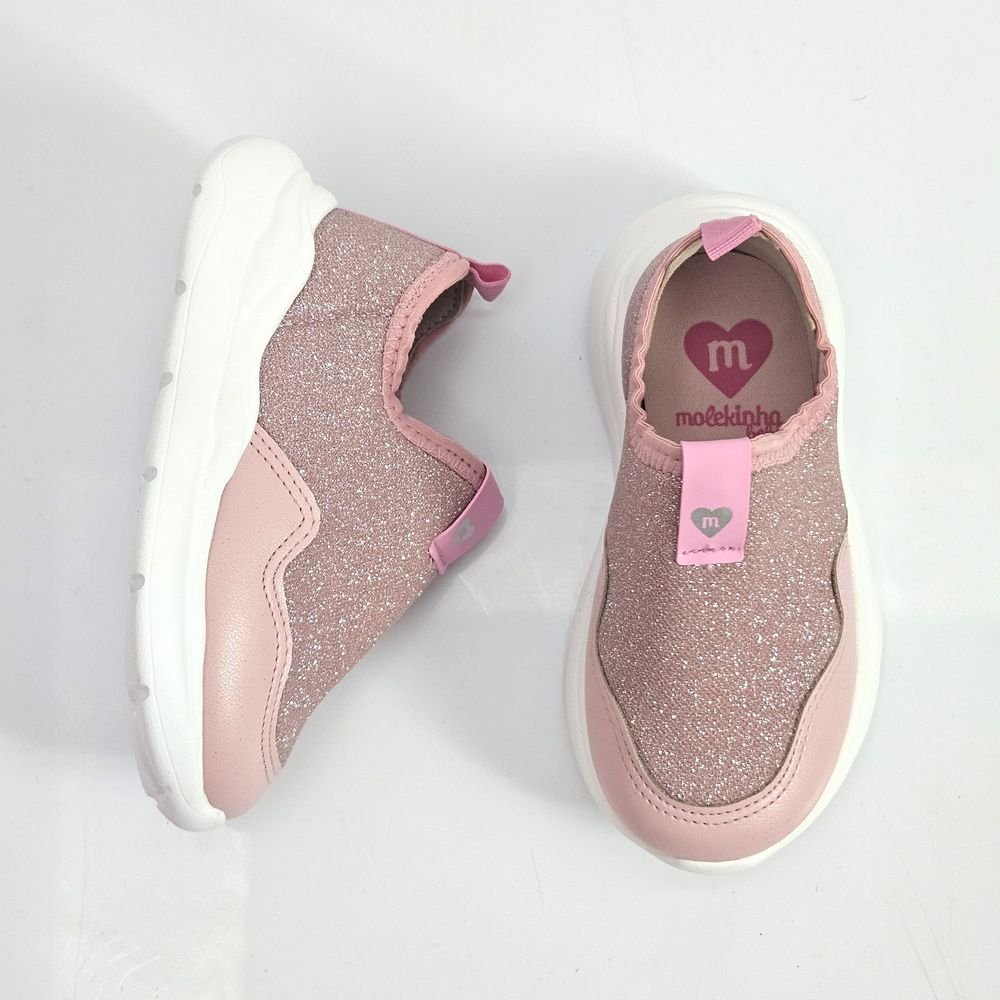 Tênis Infantil Menina Molekinha Baby Slip On Glitter Rosa 2