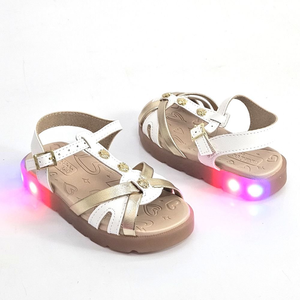 Sandália Infantil Menina Molekinha Baby LED Morango Branco/Dourado 2
