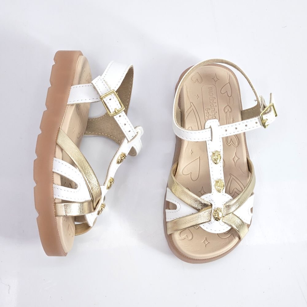 Sandália Infantil Menina Molekinha Baby LED Morango Branco/Dourado 3