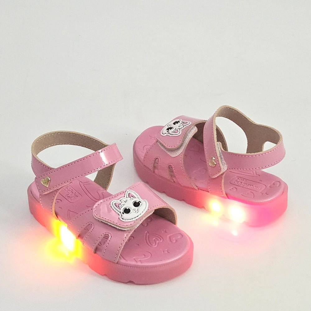 Sandália Infantil Menina Molekinha LED Gatinha Rosa Rosa 2