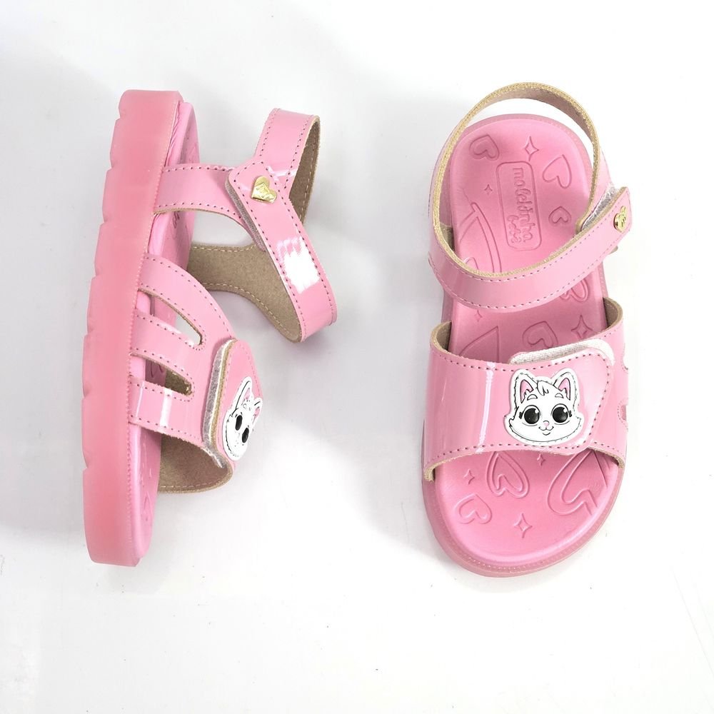 Sandália Infantil Menina Molekinha LED Gatinha Rosa Rosa 3