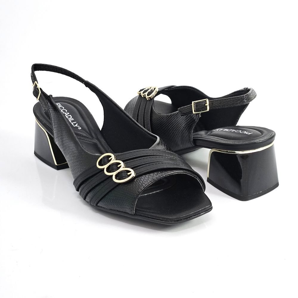 Sandália Feminina Piccadilly Slingback Salto Médio Preto 2