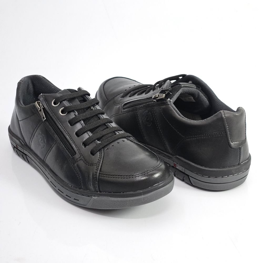 Sapatênis Masculino Pegada Em Couro Elástico Zíper Preto 3