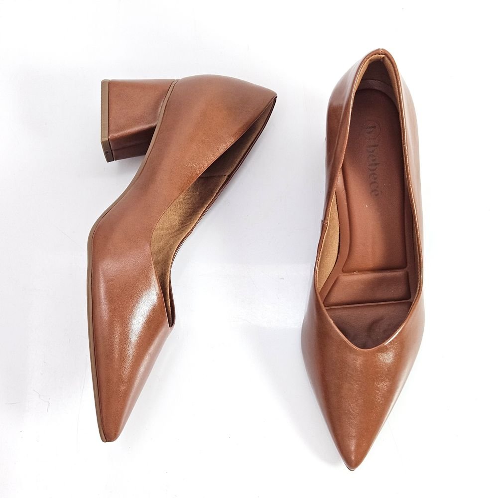 Sapato Scarpin Feminino Salto Bloco Médio Marrom 2