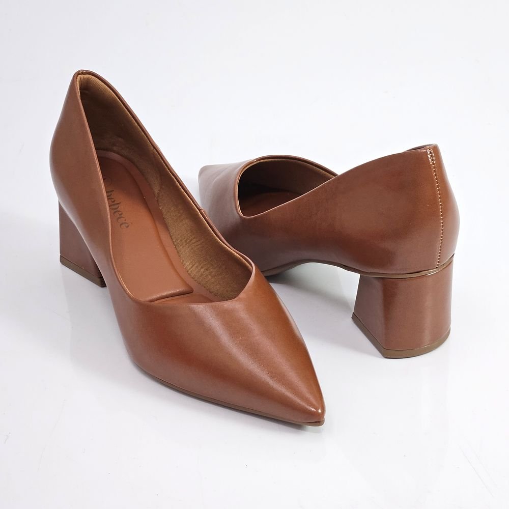 Sapato Scarpin Feminino Salto Bloco Médio Marrom 3
