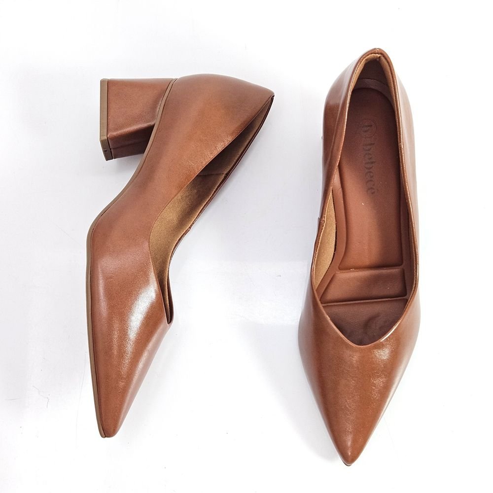 Sapato Scarpin Feminino Salto Bloco Médio Marrom 2