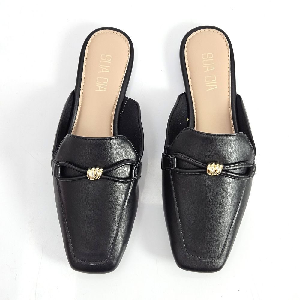 Mule Feminino Sua Cia Bico Quadrado Laço Preto 2