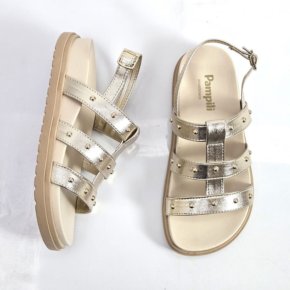 Sandália Infantil Menina Pampili Olivia Com Tiras Dourado 2