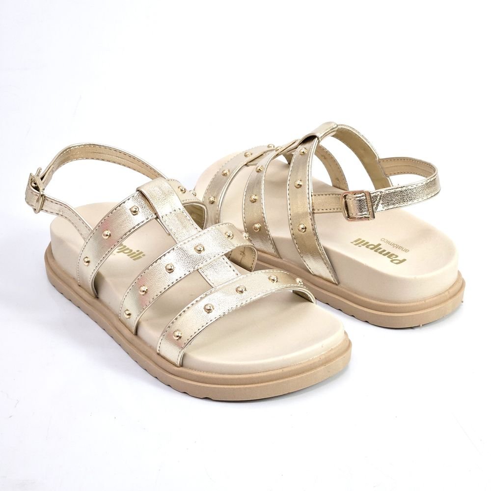 Sandália Infantil Menina Pampili Olivia Com Tiras Dourado 3