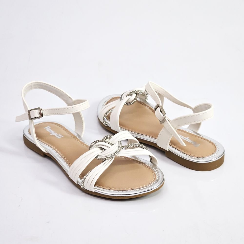 Sandália Infantil Menina Pampili Cherrie Nó Strass Festa Branco 3