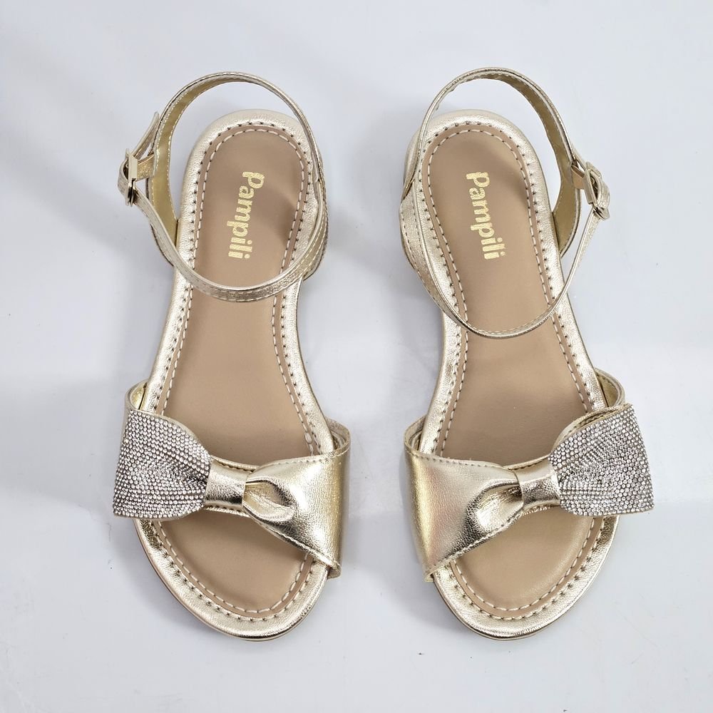 Sandália Infantil Menina Pampili Cherrie Laço Strass Dourado 2