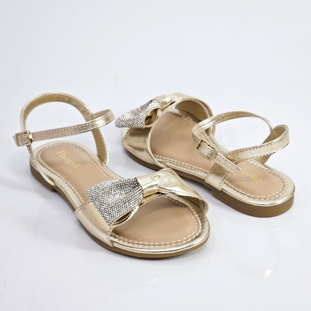 Sandália Infantil Menina Pampili Cherrie Laço Strass Dourado 3