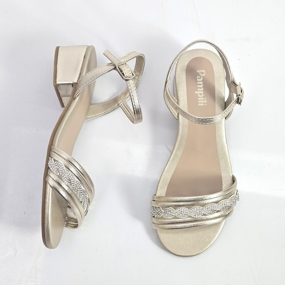 Sandália Infantil Menina Pampili Fancy Salto Strass Dourado 2
