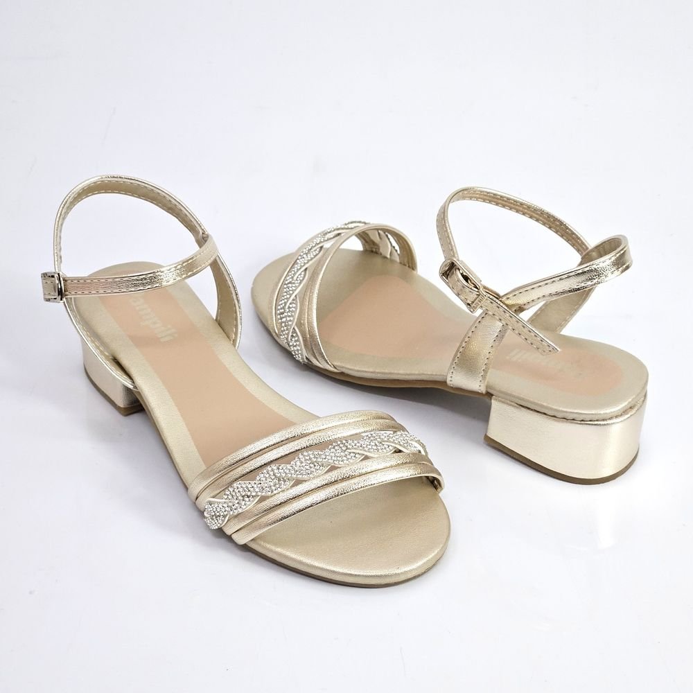 Sandália Infantil Menina Pampili Fancy Salto Strass Dourado 3