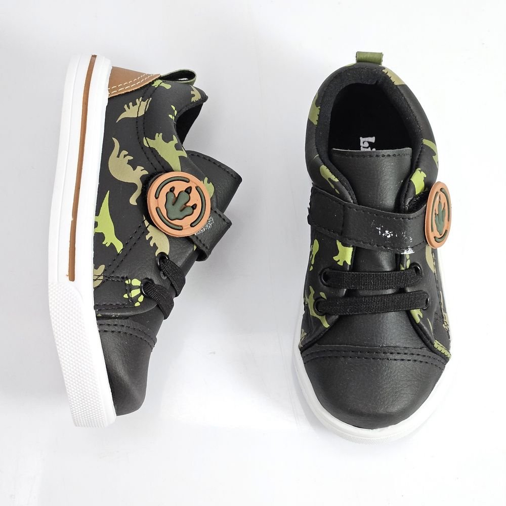 Tênis Infantil Menino Casual Lindo Ju Dinossauro Elástico Preto/Bege 2