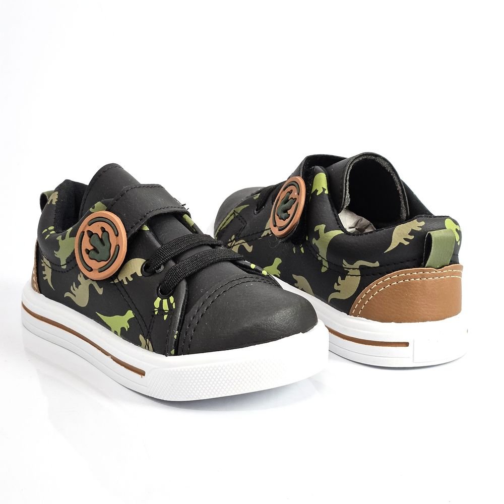 Tênis Infantil Menino Casual Lindo Ju Dinossauro Elástico Preto/Bege 3