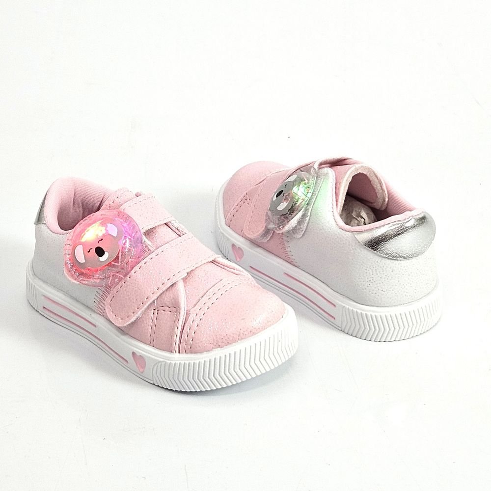 Tênis Infantil Menina Casual Linda Ju Coala LED Rosa/Branco 2