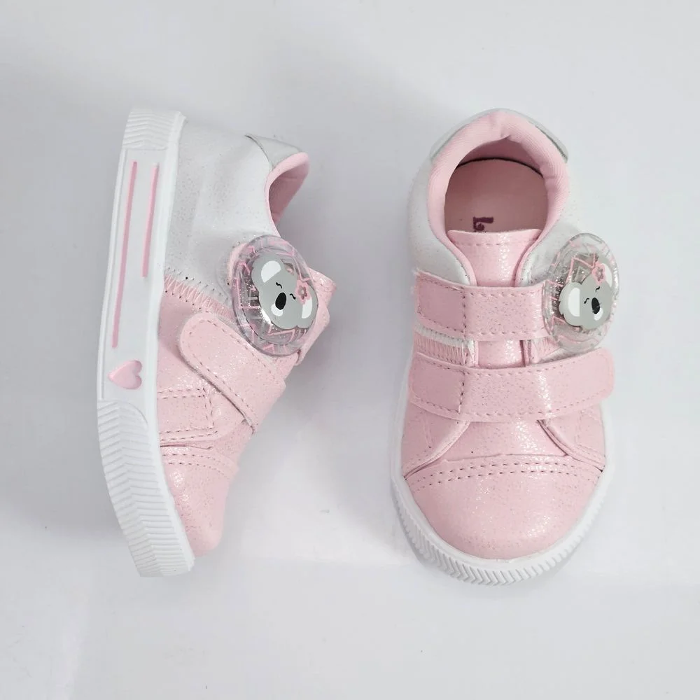 Tênis Infantil Menina Casual Linda Ju Coala LED Rosa/Branco 3
