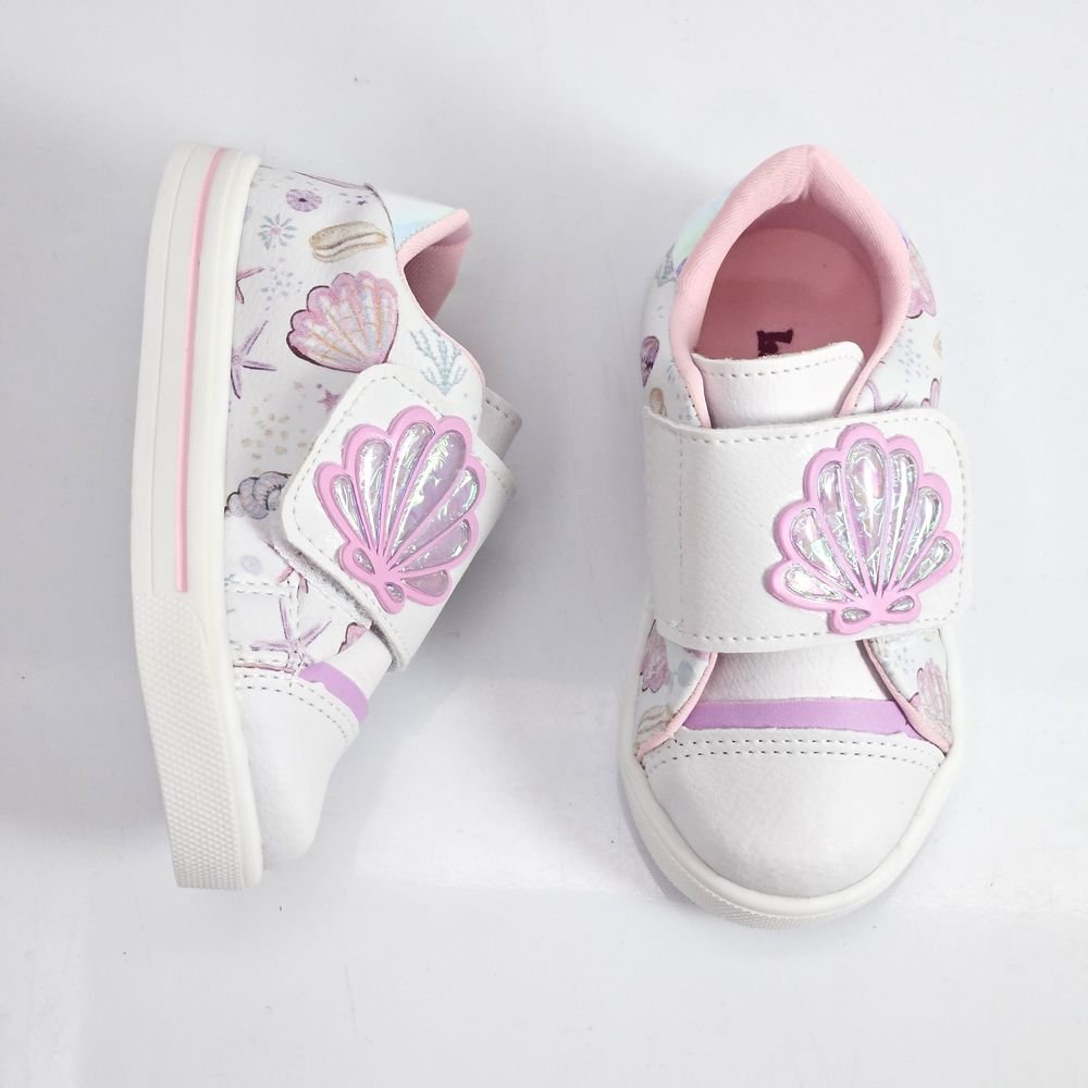Tênis Infantil Menina Casual Linda Ju Concha Branco/Rosa 2