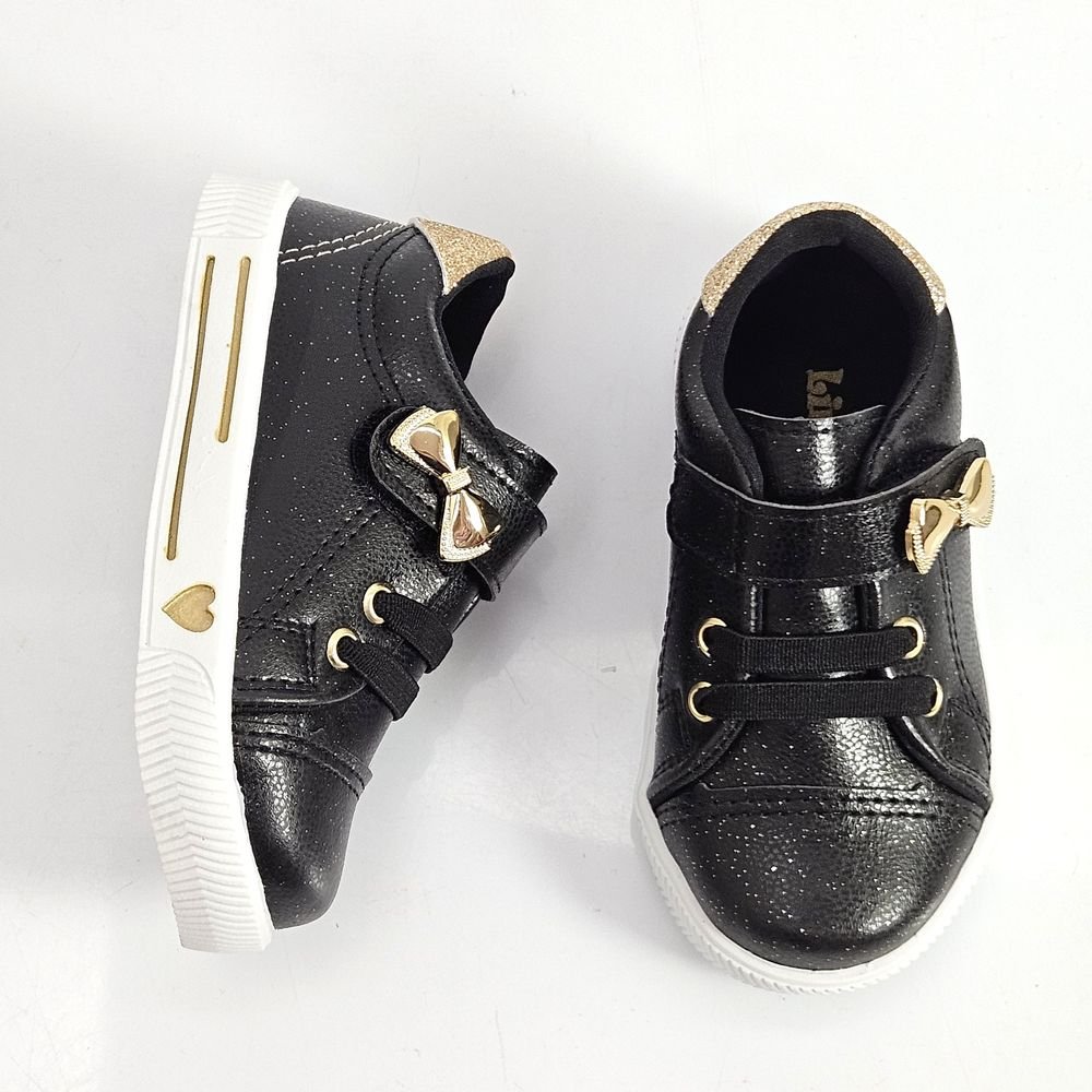 Tênis Infantil Menina Casual Linda Ju Laço Preto/Dourado 2
