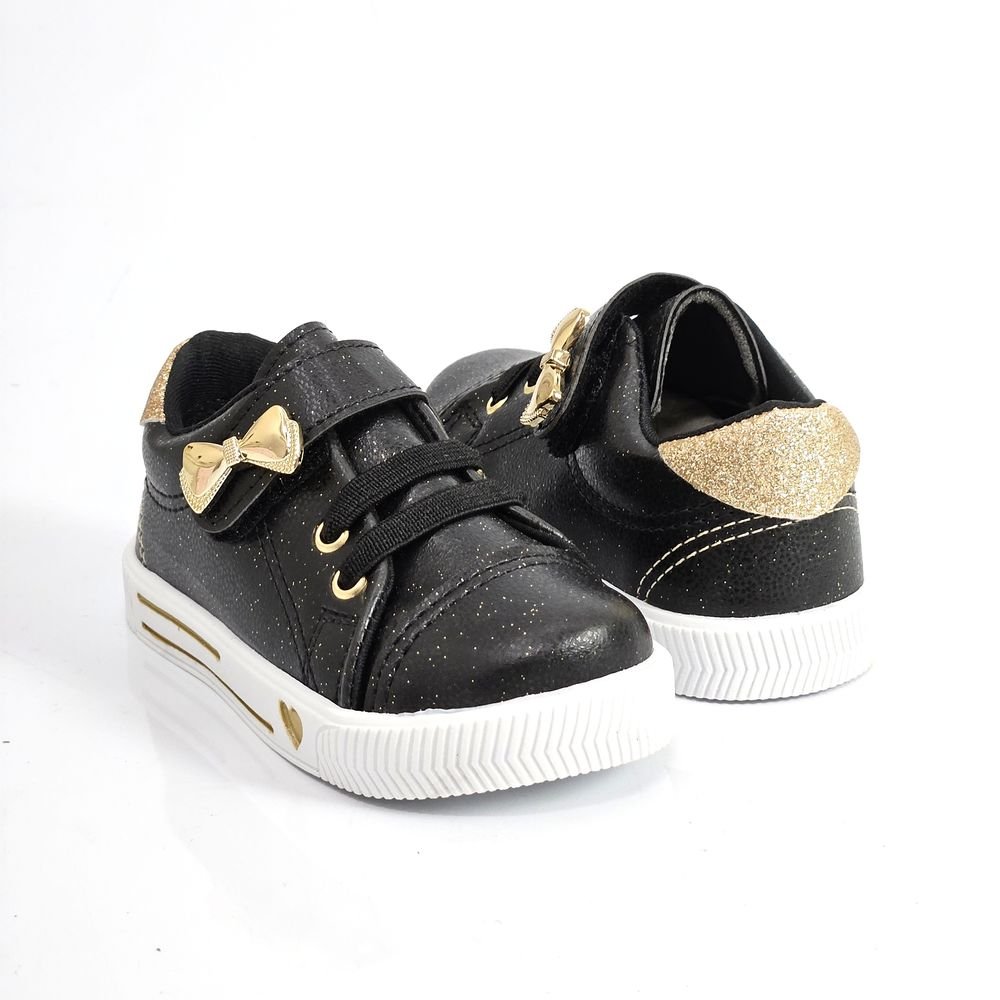 Tênis Infantil Menina Casual Linda Ju Laço Preto/Dourado 3