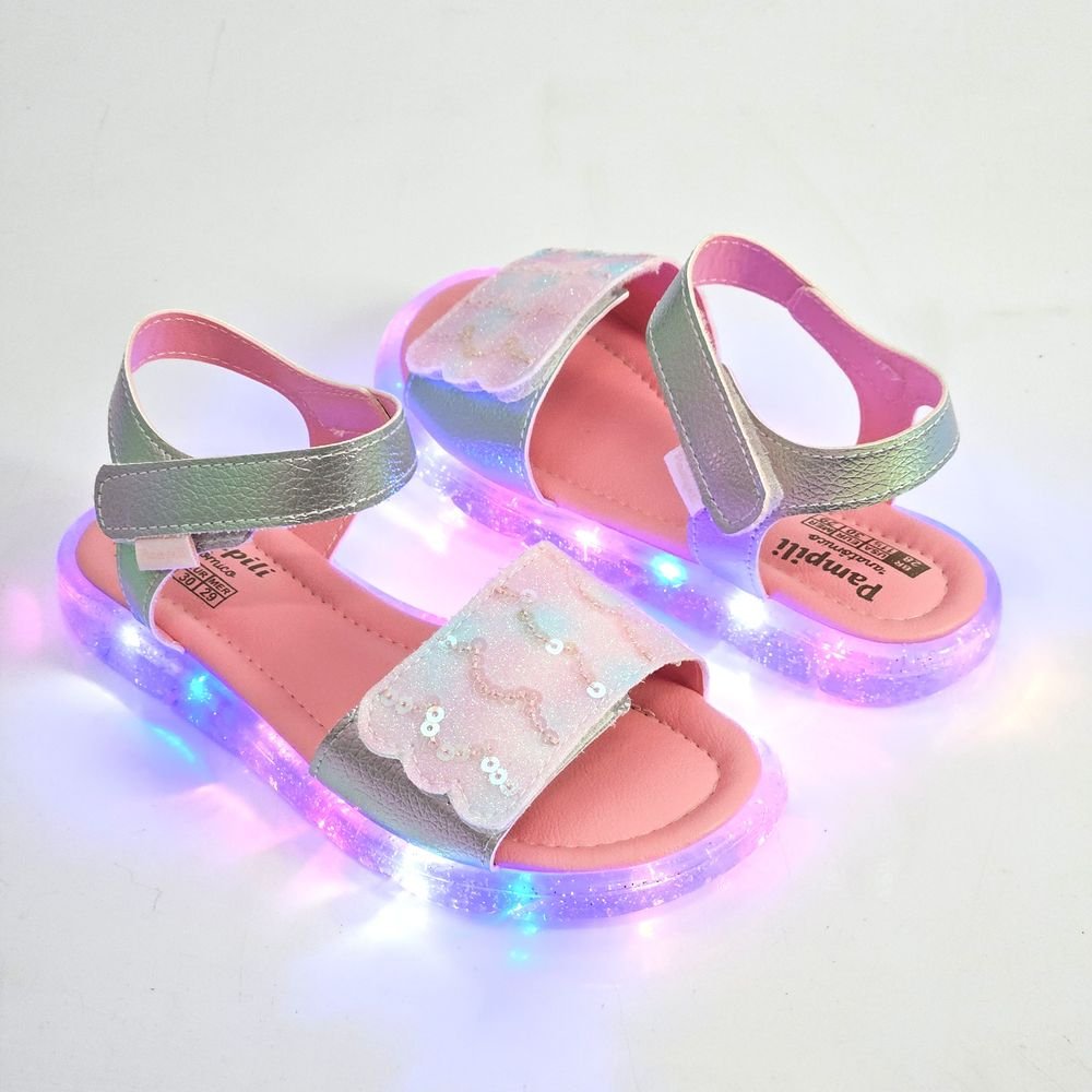 Sandália Infantil Menina Pampili Lulli Led Paetê Sereia Prata 2