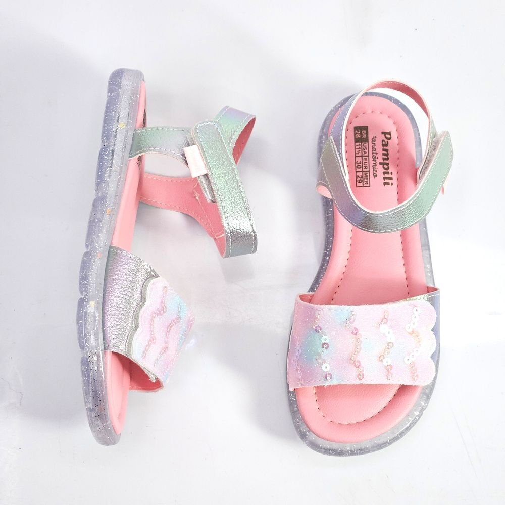 Sandália Infantil Menina Pampili Lulli Led Paetê Sereia Prata 3