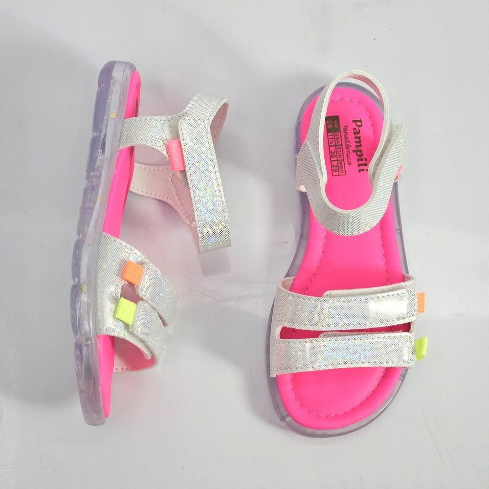 Sandália Infantil Menina Pampili Lulli Led Holografico Branco 2