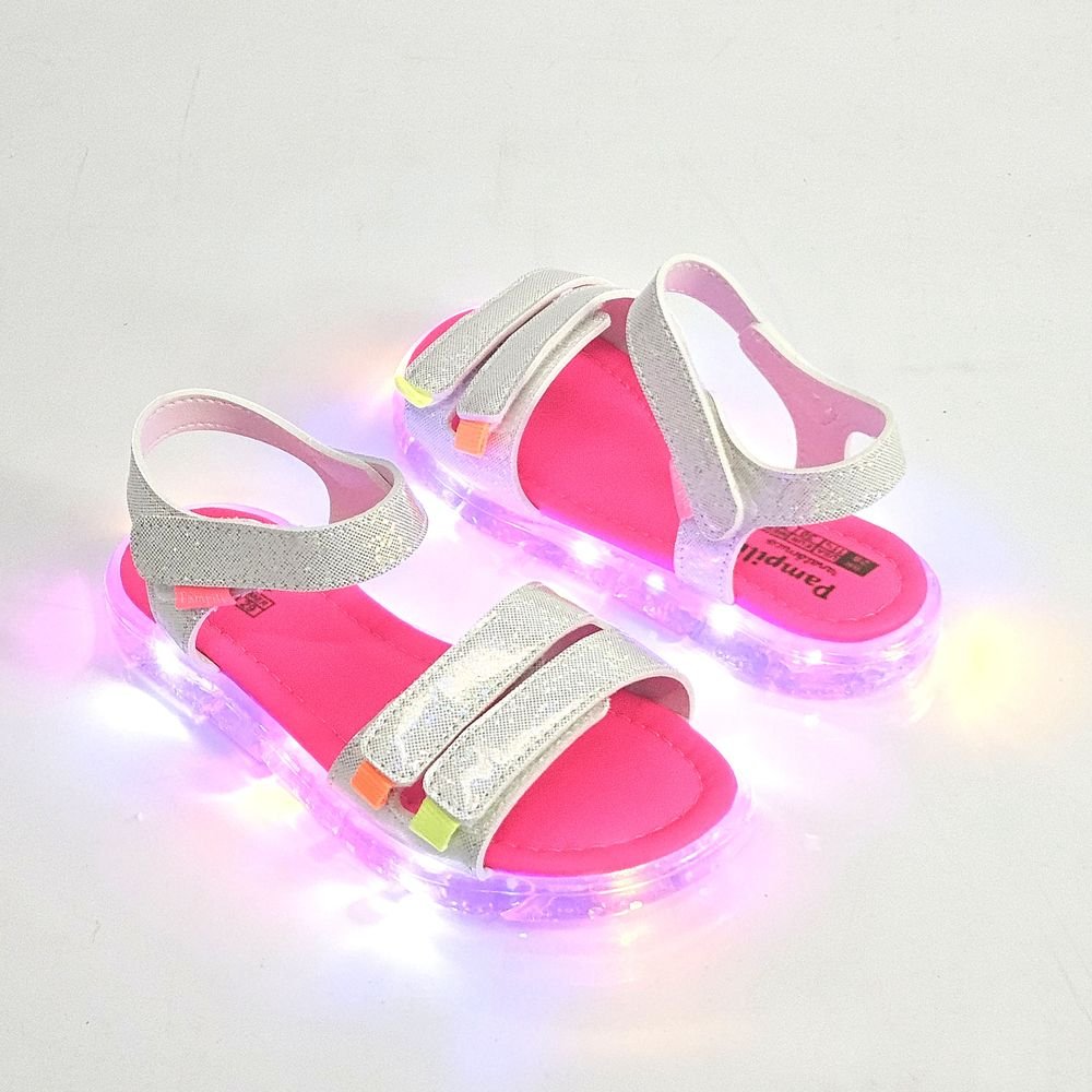 Sandália Infantil Menina Pampili Lulli Led Holografico Branco 3