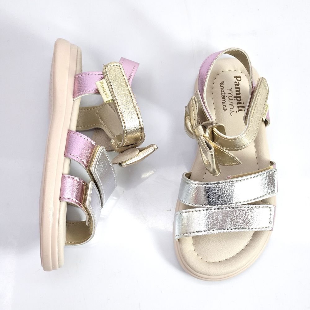 Sandália Infantil Menina Pampili Lili Laço Dourado/Rosa 2